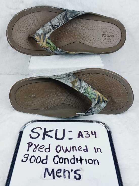 Crocs Men\'s Brown Gray Realtree Swiftwater Camouflage Thong Sandal Size 13 main image 4